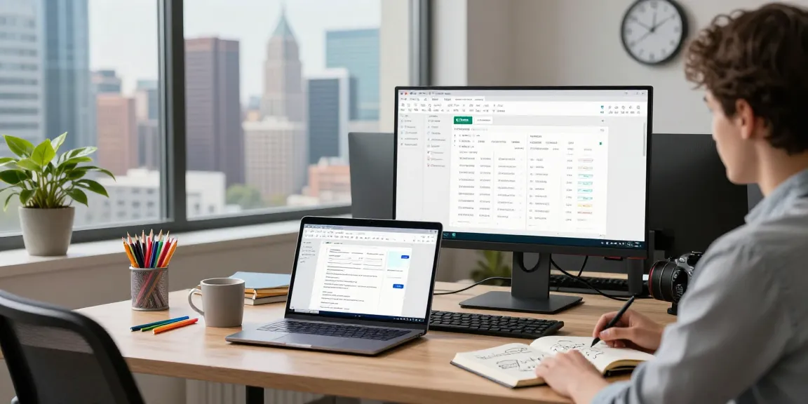 Download WPS Office workspace with documents and tech gadgets for productivity.