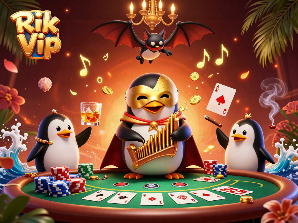 Experience the thrill of Rik Vip with a dynamic casino illustration featuring a phantom penguin.
