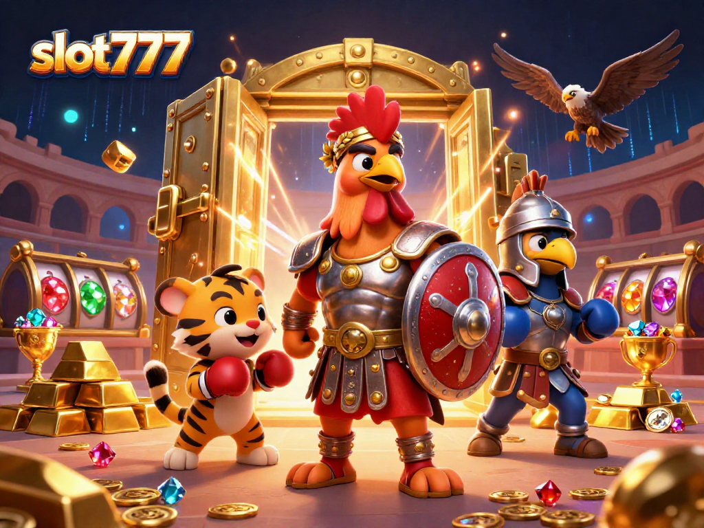 Experience exciting wins with slot777, showcasing dynamic characters in a vibrant casino scene