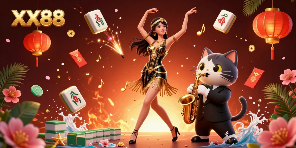 Experience the excitement of XX88 through a vibrant, colorful casino-themed illustration showcasing dynamic gaming elements.