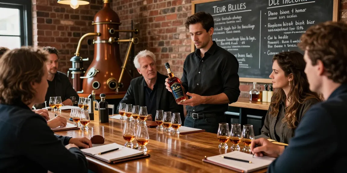 Weller Antique 107 Bourbon tasting experience in a cozy bar atmosphere with engaged patrons and whiskey reflection.