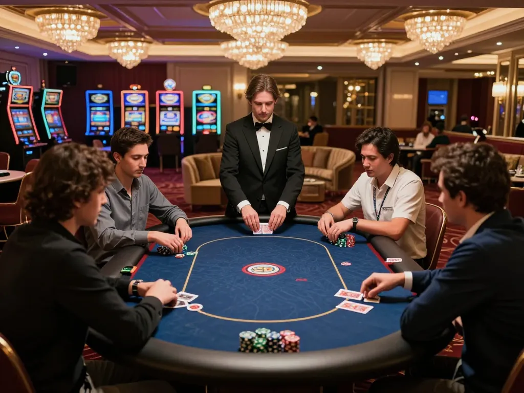 Players strategizing in an upscale GK88 casino VIP area during an exciting poker game