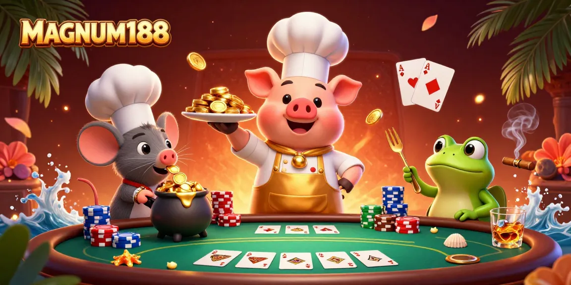 Experience MAGNUM188's exciting gaming scene with vibrant characters and rich casino elements.