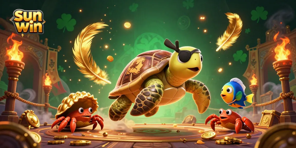 Join the thrilling adventure at sun win with a cartoon pirate turtle and friends in an underwater casino scene.