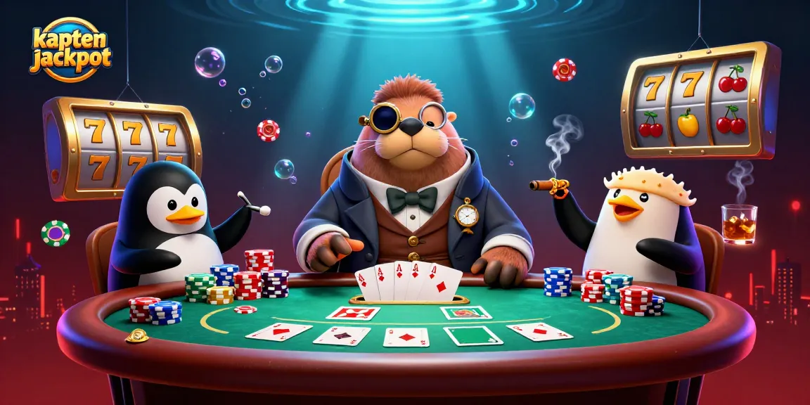Engage with the exciting kaptenjackpot scene featuring cartoon characters at an underwater poker table.