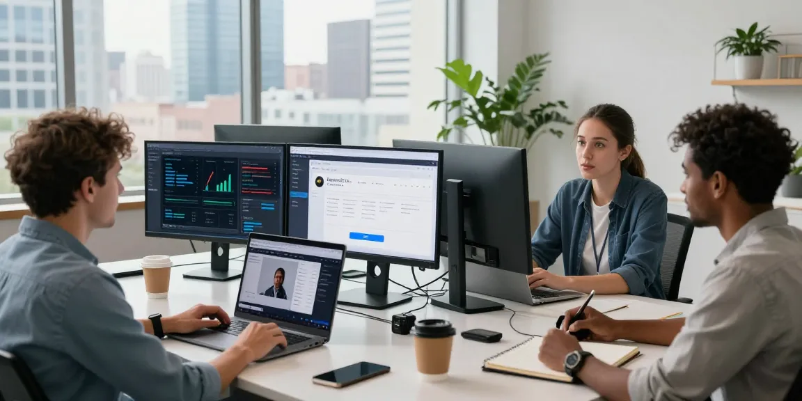 Detect AI image analysis in a modern tech office during a collaborative meeting.