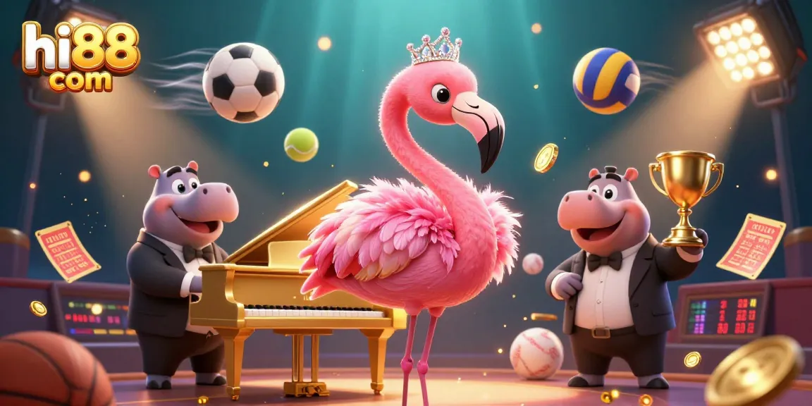 Experience the vibrant world of hi88 com with dynamic characters and sports elements in a captivating casino scene.
