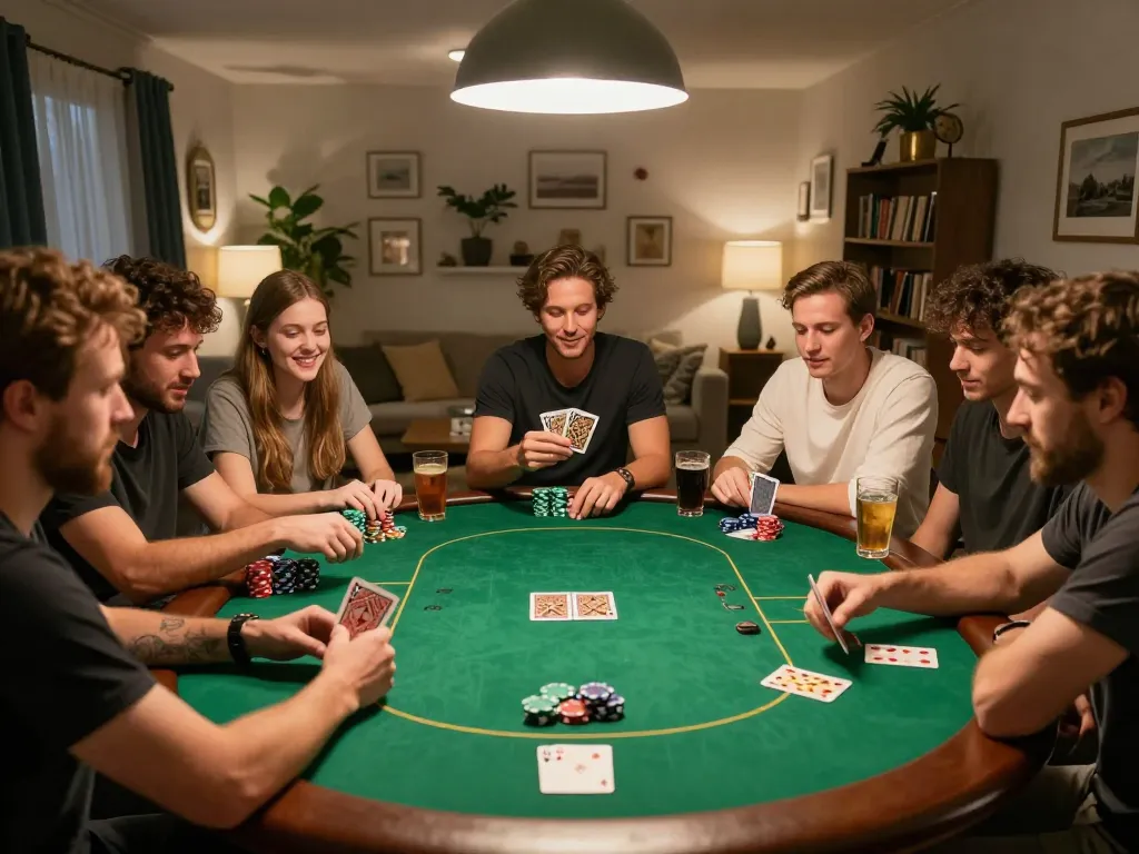 Engage in thrilling poker action at nhà cái okfun's cozy home gaming night with friends