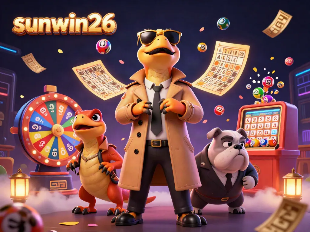 Engage with sunwin26 for a vibrant casino experience filled with lottery excitement and playful characters.