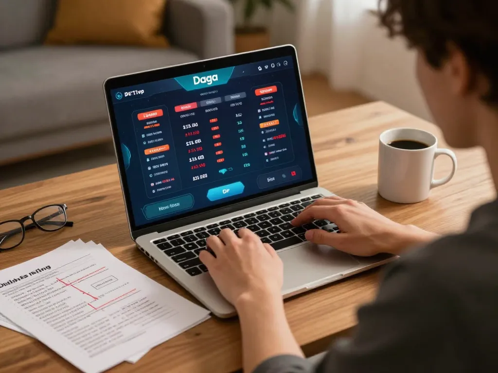 Daga app user strategizing online bets while enjoying a cozy home setup.