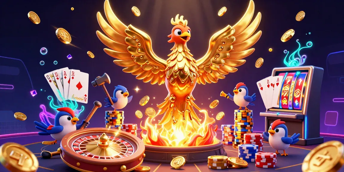 Experience exciting gaming at GG88 with a molten phoenix, golden coins, and dynamic casino elements.