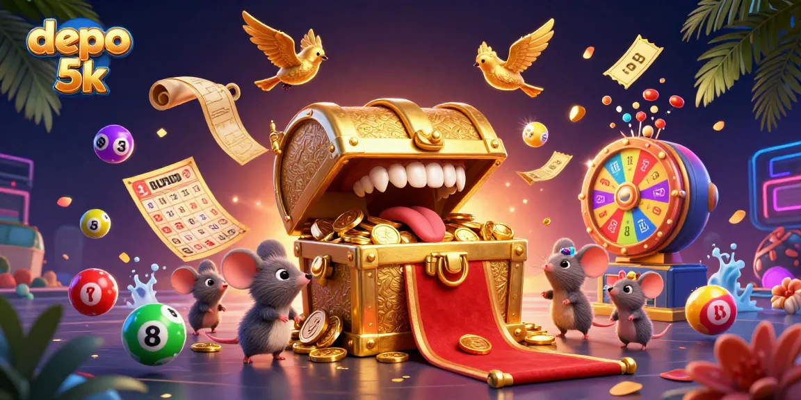Experience the excitement of depo 5k with vibrant lottery balls and dynamic casino elements in this illustration.