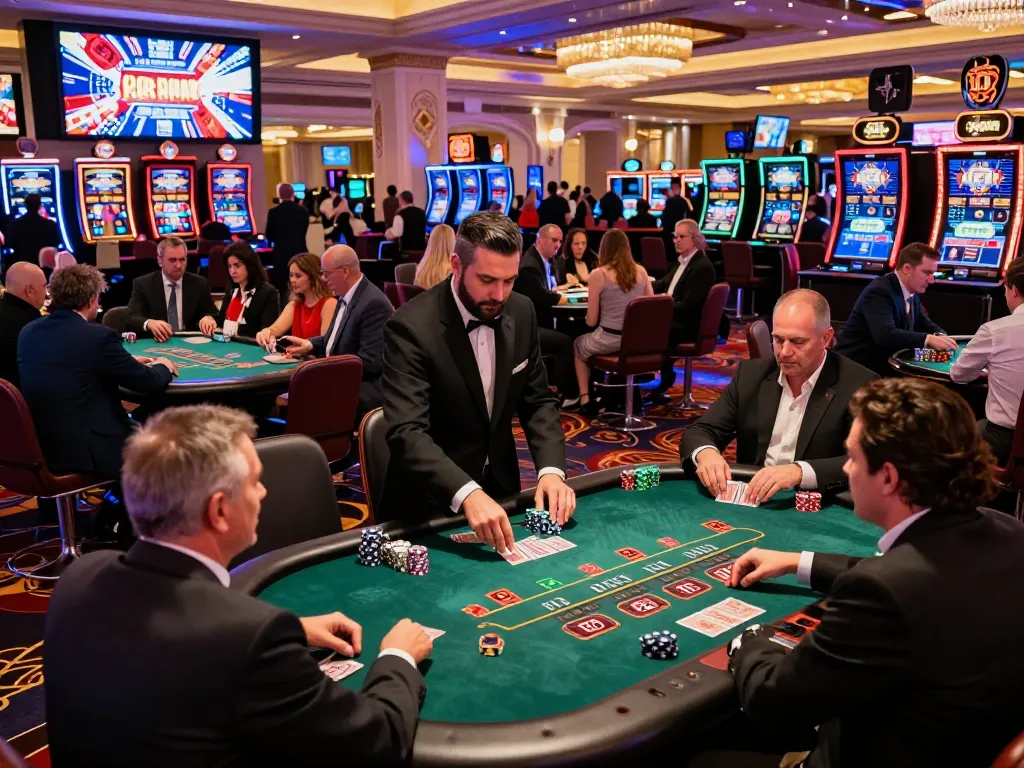 Experience the thrill of blackjack at Sunwingo's vibrant casino floor with players engaged in high-stakes gameplay