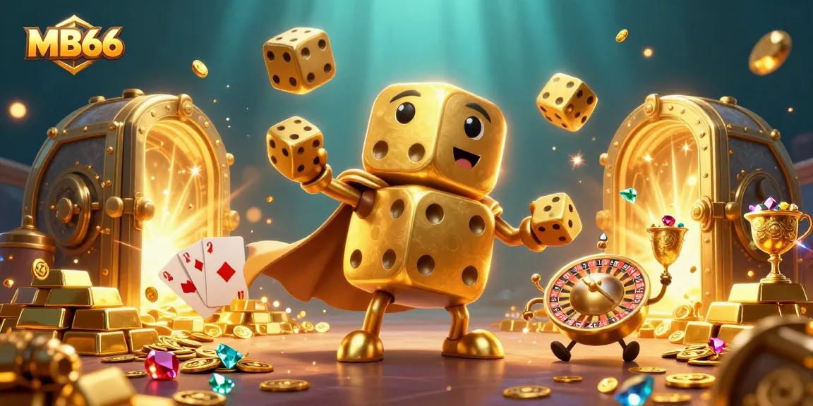 Experience thrilling games like MB66 with golden dice, treasure, and casino excitement.