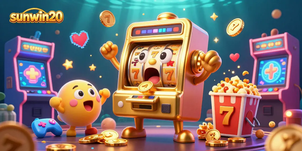 sunwin20 celebrates a jackpot win with cheerful slot machines and vibrant gaming elements, adding excitement to casinos.