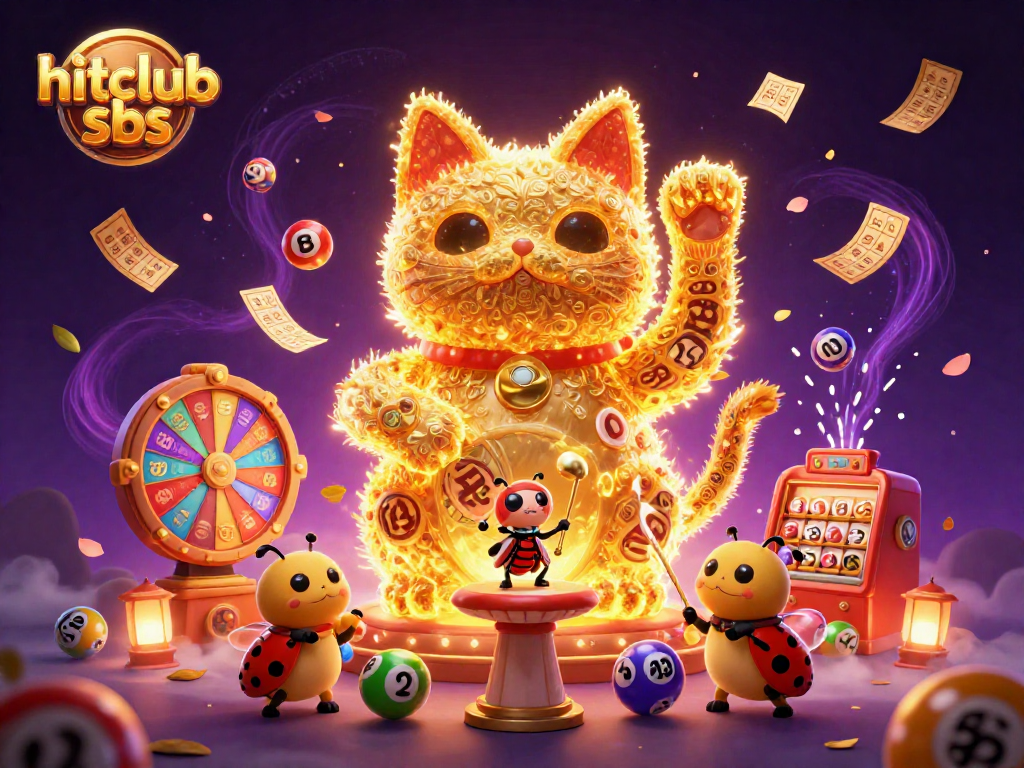 Experience the vibrant action of hitclub sbs with a giant lucky cat and colorful lottery effects.