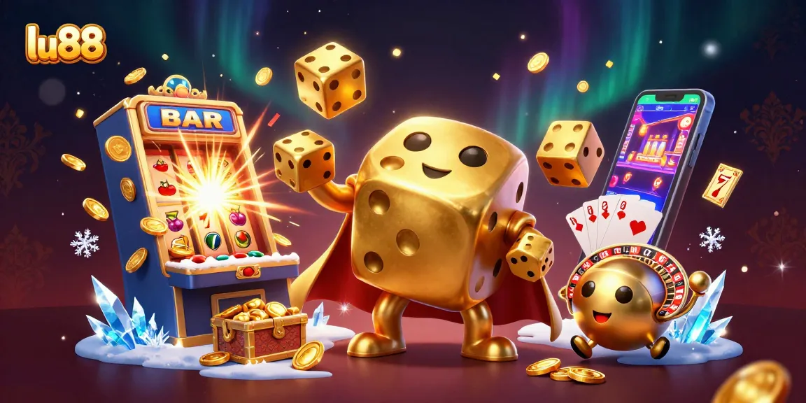 Experience thrilling games at lu88 with vibrant 3D casino illustration showcasing lucky dice and slots.