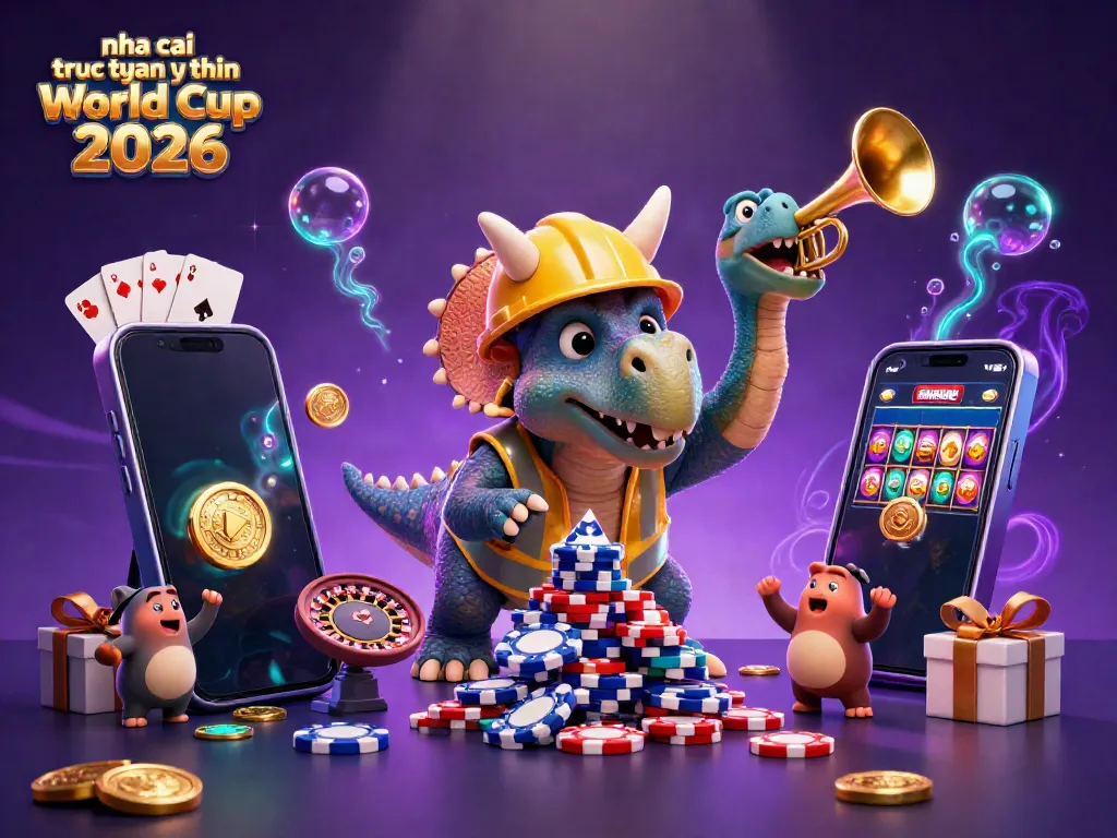 Engage with the nha cai truc tuyen uy tin World Cup 2026 scene featuring a triceratops building poker chips.