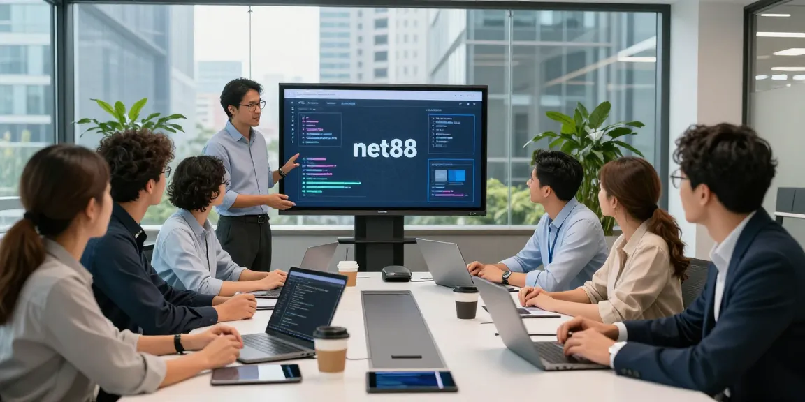 Team brainstorming innovative tech solutions with net88 in a modern office environment.