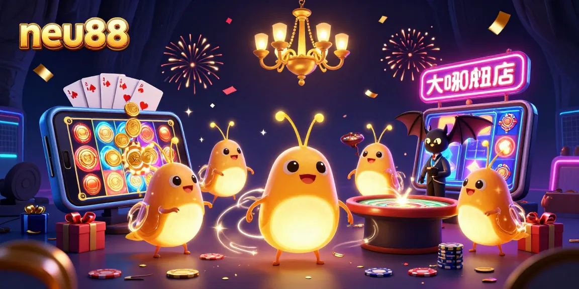 Engage with the thrilling casino experience at neu88 featuring a colorful, illuminated scene with games and excitement.