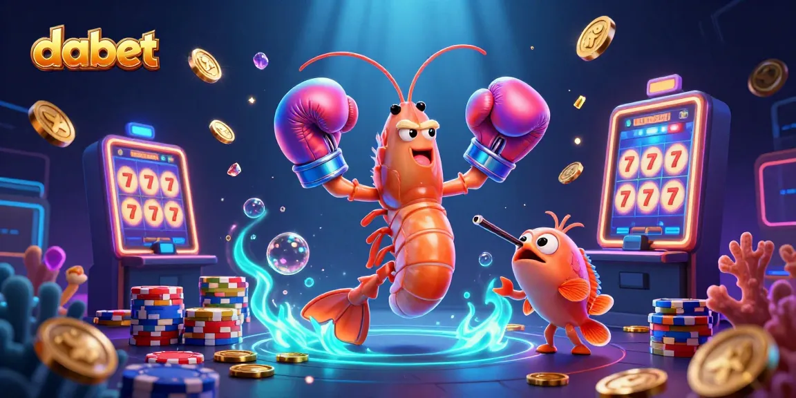 dabet showcases a vibrant scene with a mantis shrimp, coins, and slot reels in action.