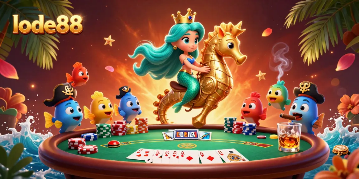 Experience the thrill of lode88 with vibrant 3D casino illustration featuring a mermaid princess and poker elements.