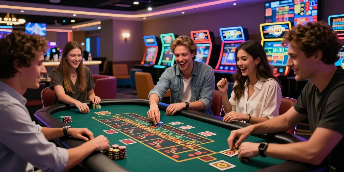 Exciting gaming lounge scene showcasing friends experiencing iwin's entertainment offerings.