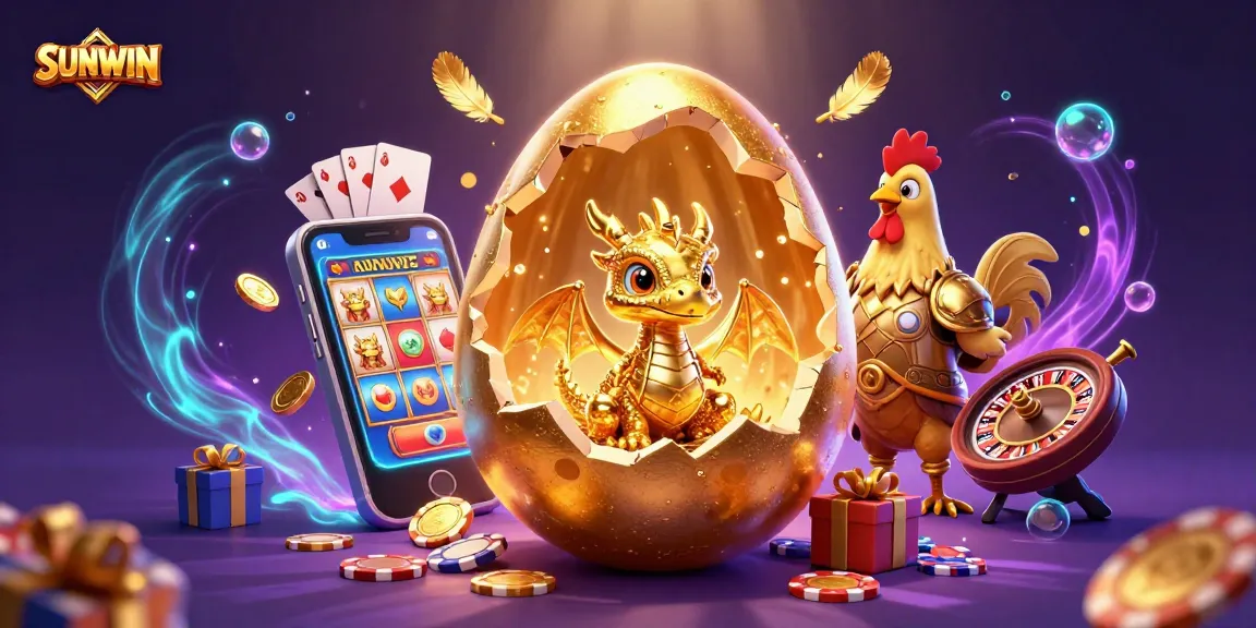 SUNWIN engages players with a vibrant casino scene featuring a golden dragon and gaming elements.