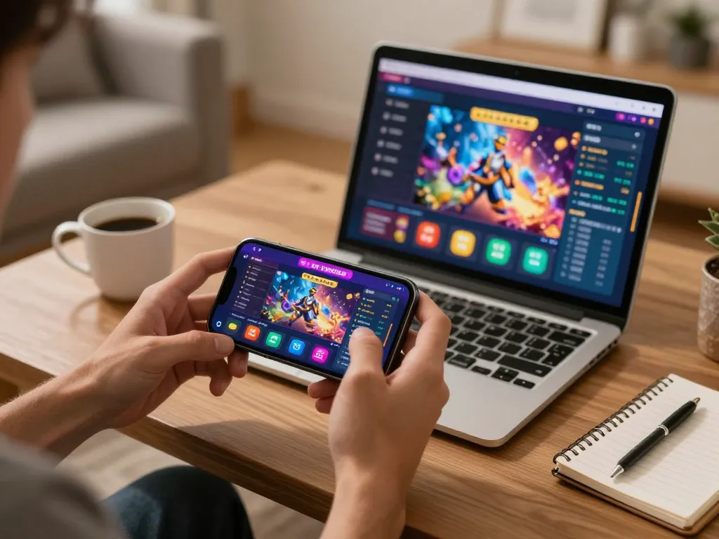 Tài xỉu online game being played on a smartphone with engaging graphics in a cozy home setting.